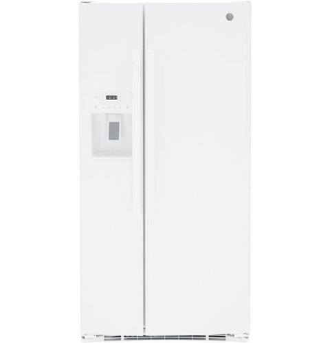 GE - 23.2 Cu. Ft. Side-by-Side Refrigerator with External Ice &amp; Water Dispenser - High Gloss White