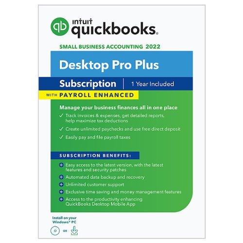 QuickBooks - Desktop Pro Plus with Enhanced Payroll 2022 (1 User) (1-Year Subscription) - Windows