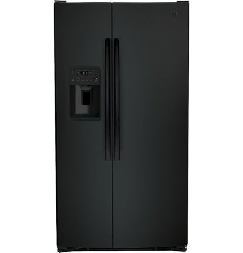 GE - 25.3 Cu. Ft. Side-by-Side Refrigerator with External Ice &amp; Water Dispenser - High Gloss Black