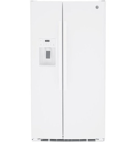 GE - 25.3 Cu. Ft. Side-by-Side Refrigerator with External Ice &amp; Water Dispenser - High Gloss White