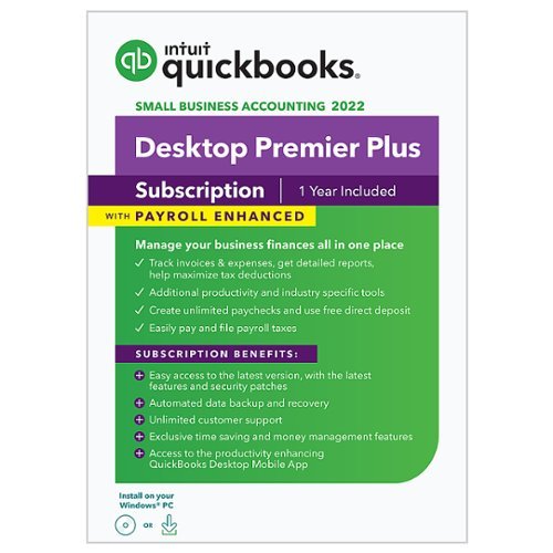 QuickBooks - Desktop Premier Plus with Enhanced Payroll 2022 (1 User) (1-Year Subscription) - Windows