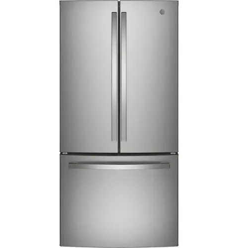 Front. GE - 18.6 Cu. Ft. French Door Counter-Depth Refrigerator - Stainless Steel.