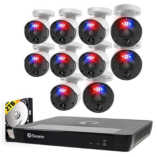 Swann - Pro Enforcer 16-Channel, 10-Bullet Camera Indoor/Outdoor PoE Wired 4K HD 2TB HDD NVR Security Surveillance System - White