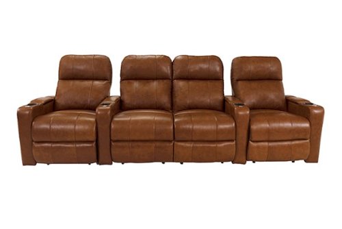 RowOne - Prestige Straight 4-Chair Row with loveseat Leather Power Recline Home Theater Seating - Brown