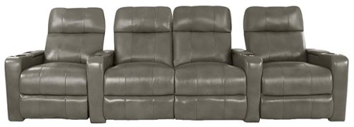 RowOne - Prestige Straight 4-Chair Row with loveseat Leather Power Recline Home Theater Seating - Grey