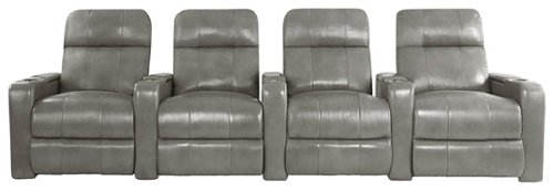 RowOne - Prestige Straight 4-Chair Leather Power Recline Home Theater Seating - Grey