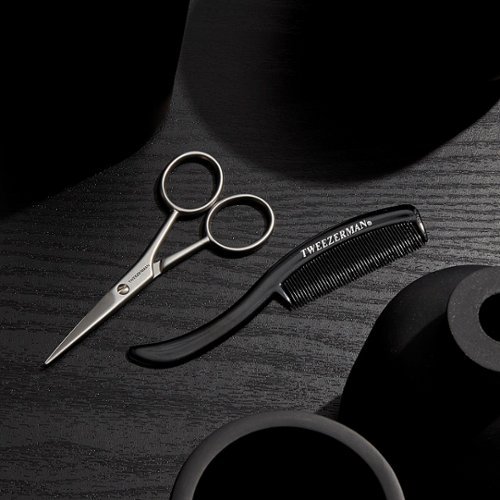 Tweezerman Moustache Scissors & Comb - Stainless/Black INTERNATIONAL SHIPPING