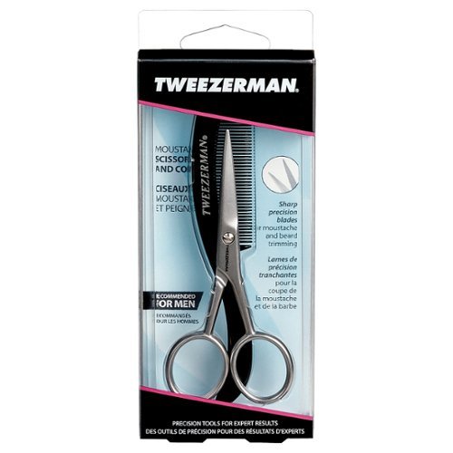 Tweezerman Moustache Scissors & Comb - Stainless/Black GLOBAL SHIPPING