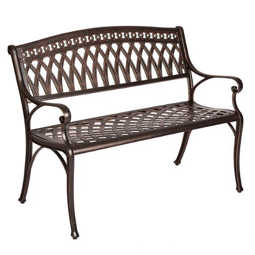 Patio Sense - Simone Cast Aluminum Patio Bench Heavy Duty Rust Free Metal Construction Front Porch, Lawn, Garden - Bronze - Antique Bronze-Front_Standard 