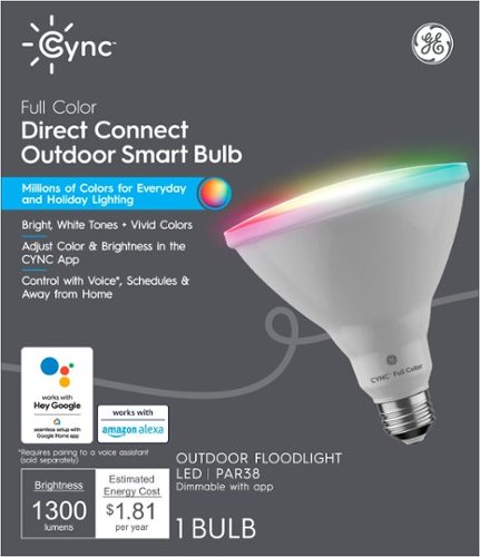 

GE - Cync Smart Direct Connect Outdoor Light Bulb (1 LED PAR38 Bulb), 90W Replacement - Full Color