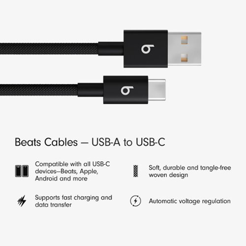 Beats 5' USB-A to USB-C Woven Cable - Bolt Black WORLDWIDE DELIVERY