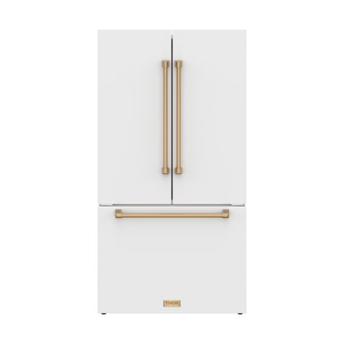 36 in. Wide Gordon Ramsay Series by Thor Kitchen 20.3 Cu. Ft. Counter Depth Refrigerator with Bronze Hardware - Matte White