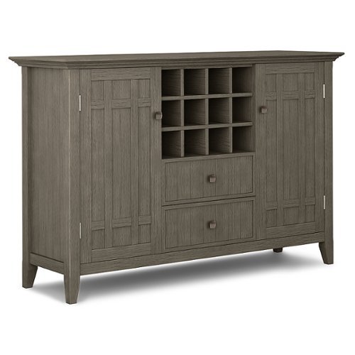 Simpli Home - Bedford 12-Bottle solid wood 54 in W Sideboard Buffet and Wine Rack - Farmhouse Grey-Front_Standard 