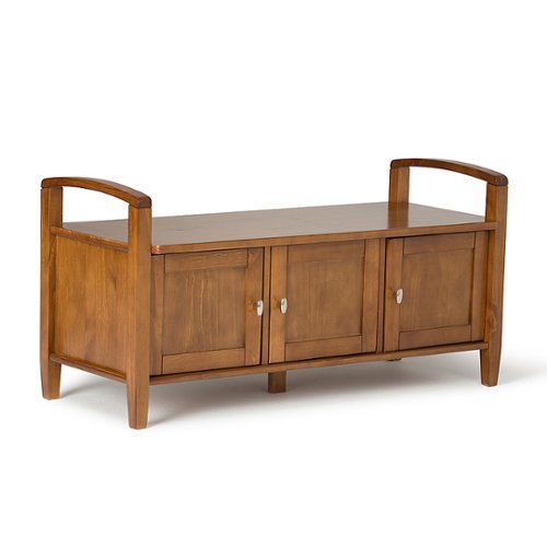 Simpli Home - Warm Shaker SOLID WOOD 44 inch Wide Transitional Entryway Storage Bench in - Light Golden Brown