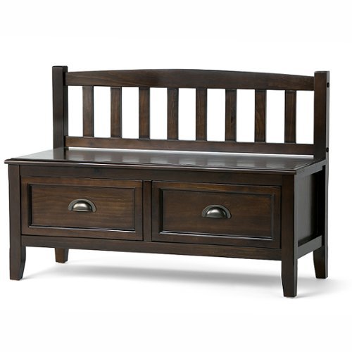Simpli Home - Burlington SOLID WOOD 42 inch Wide Transitional Entryway Storage Bench with Drawers in - Mahogany Brown