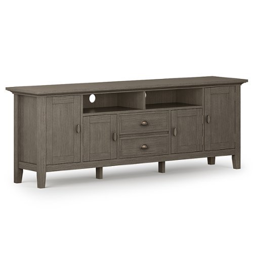 Simpli Home - Redmond SOLID WOOD 72 inch Wide Transitional TV Media Stand in Farmhouse Grey For TVs up to 80 inches - Farmhouse Grey