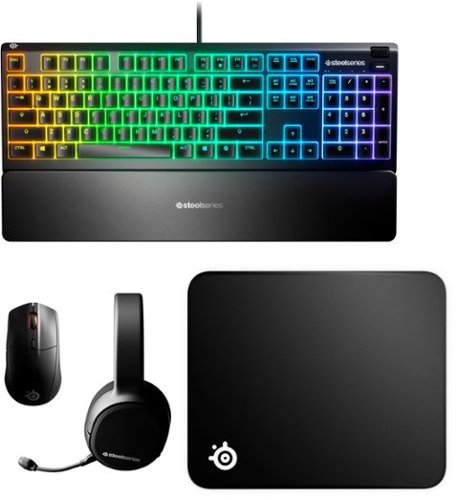 SteelSeries - Ultimate Gaming Bundle Arctis 1 Wireless headset, Apex 3 keyboard, Rival 3 Wireless mouse, and QcK mousepad - Black
