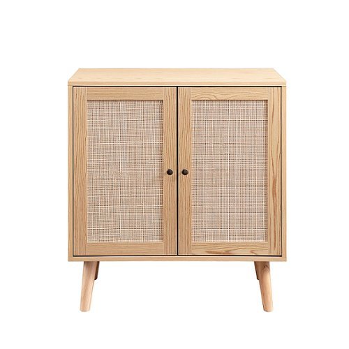Walker Edison - Rattan Door Pine Wood Accent Cabinet - Natural-Front_Standard 