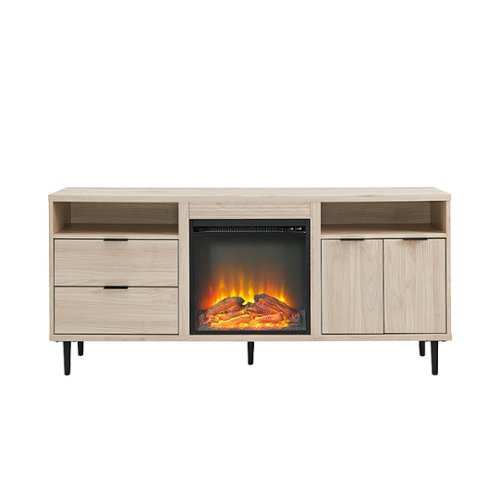 Walker Edison - Modern Two Drawer Fireplace TV Stand for Most TVs up to 65” - Birch