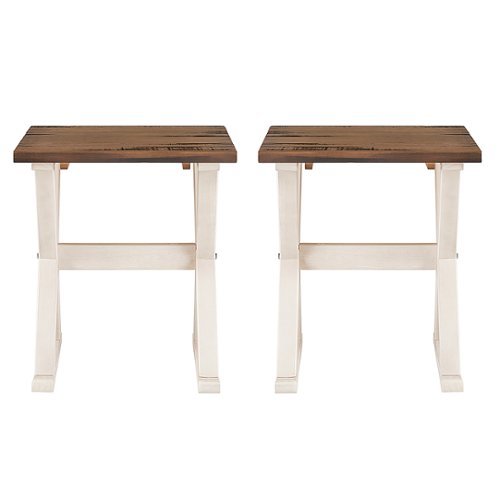 Walker Edison - 2-Piece Rustic Solid Wood X-Leg End Table Set - Rustic Oak/White Wash