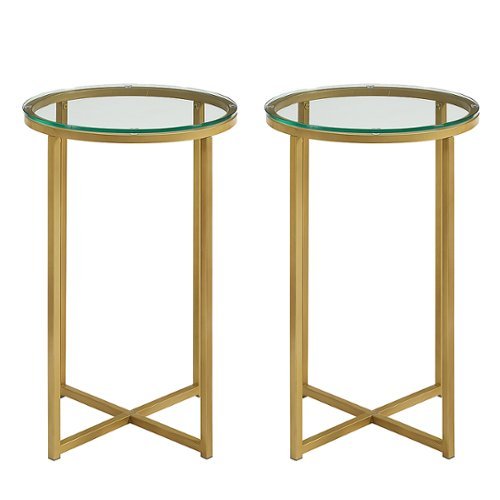 Walker Edison - Round Modern Glam Side Table set of 2 - Glass/Gold