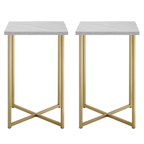 Walker Edison - 16” Modern Glam 2-Piece Square Side Table Set - Faux White Marble/Gold