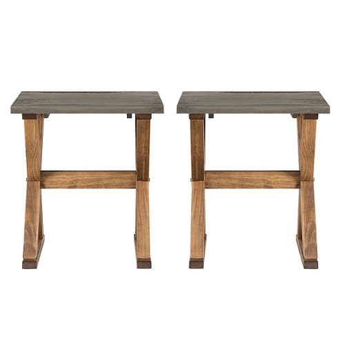 Walker Edison - Rustic Solid Wood X-Leg End Table set of 2 - Grey/Brown