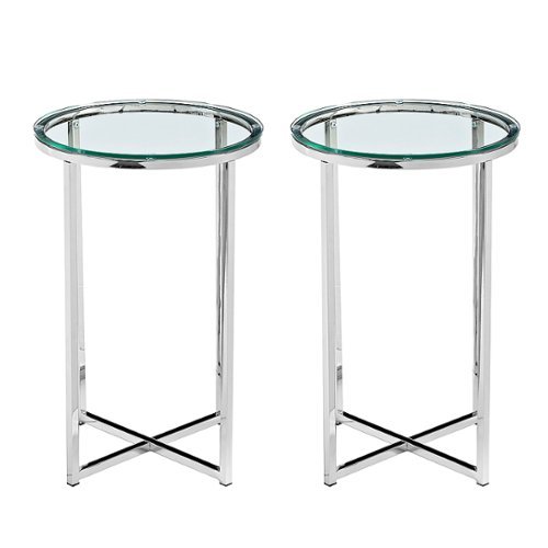 Walker Edison - Round Modern Glam Side Table set of 2 - Glass/Chrome