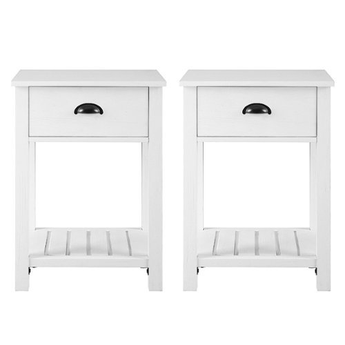 Walker Edison - 2-Piece Farmhouse Side Table with Lower Shelf Set - Brushed White