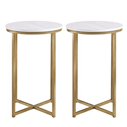Walker Edison - Round Modern Glam Side Table set of 2 - Faux White Marble/Gold