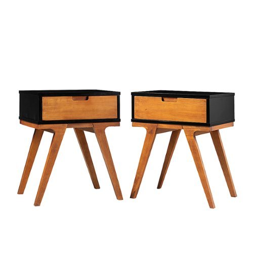 Walker Edison - Mid Century Bridge-Leg Side Table set of 2 - Black/Caramel