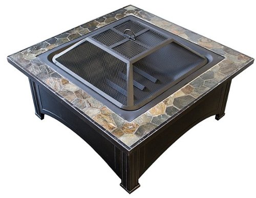 AZ Patio Heaters Wood Burning Fire Pit with Square Slate Table - Black, Multi