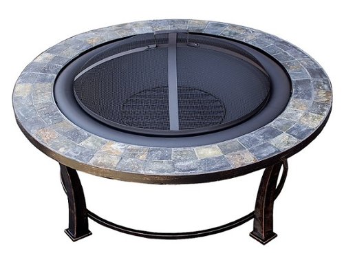 

AZ Patio Heaters - Round Wood Burning Fire Pit with Slate Table - Black, Multi