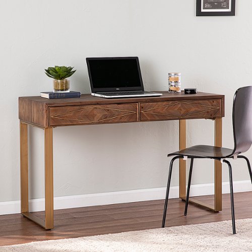 Southern Enterprises - Astorland Reclaimed Wood Desk w/ Storage - Natural and antique brass finish