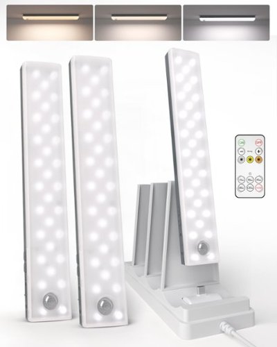EZVALO - Under Cabinet Lighting Wireless Motion Sensor with Remote-3 Color Temps-3 Pack-23 cm-Grey + USB Charging Dock - White-Front_Standard 
