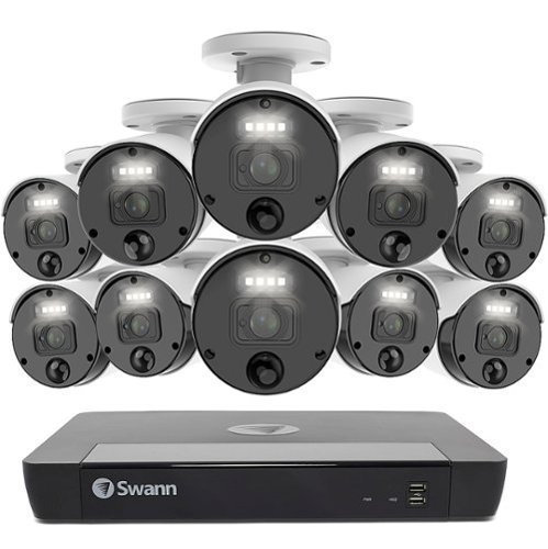 Swann - Master Series 4K Upscale, 16-Channel, 10-Camera, Indoor/Outdoor PoE Wired 4K 2TB HDD NVR Security Surveillance System - White