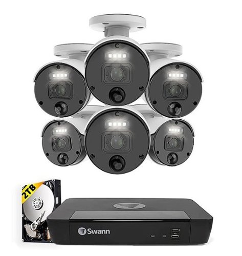 Swann - Master Series 4K, 8-Channel, 6-Camera, Indoor/Outdoor PoE Wired 4K UHD 2TB HDD NVR Security Surveillance System - White
