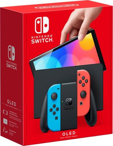 Image of Geek Squad Certified Refurbished Nintendo Switch™ – OLED Model w/ Neon Red & Neon Blue Joy-Con™