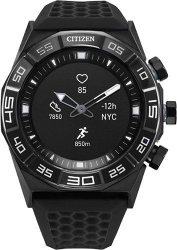 Citizen - CZ Smart 44mm Black IP Stainless Steel Case Hybrid Heart Rate Smartwatch with Silicone Strap - Black