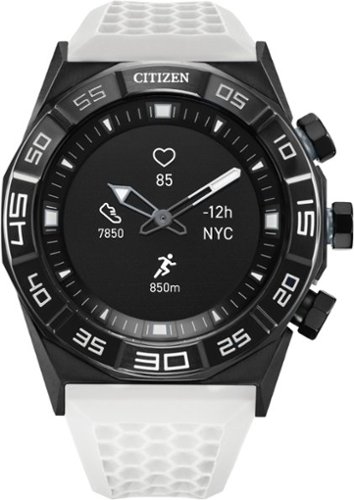 Citizen - CZ Smart 44mm Black IP Stainless Steel Case Hybrid Heart Rate Smartwatch with Silicone Strap - White