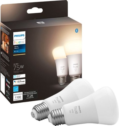 Philips - Geek Squad Certified Refurbished Hue White A19 Bluetooth 75W Smart LED Bulbs (2-pack)