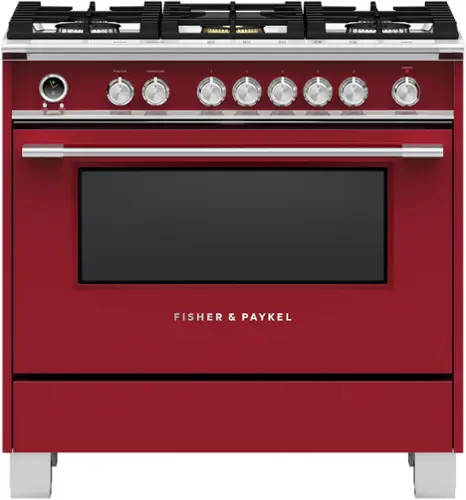 Front. Fisher & Paykel - 4.9 Cu. Ft. Self-Cleaning 5 Burner Dual Fuel Range - Red.