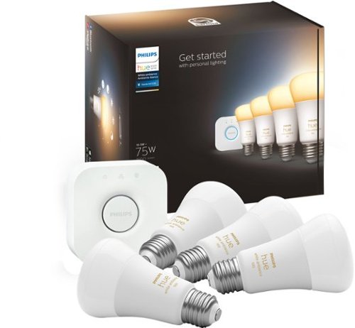 Philips - Geek Squad Certified Refurbished Hue White Ambiance A19 Bluetooth 75W Smart LED Starter Kit