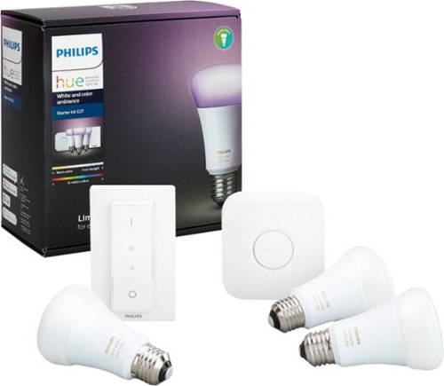 Philips - Geek Squad Certified Refurbished Hue White & Color Ambiance A19 LED Starter Kit - Multicolor
