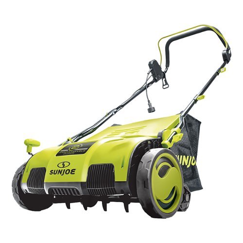  Sun Joe - AJ805E Electric Lawn Dethatcher w/ Collection Bag | 15 inch | 13 Amp | Scarifier - Green