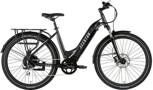 Aventon Level Commuter Step-Through Ebike w/ 40 mile Max Operating Range and 28 MPH Max Speed - Earth Grey