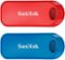 SANDISK - Cruzer Snap 32GB USB 2.0 Type-A Flash Drive (2-Pack) - Red, Blue-Front_Standard
