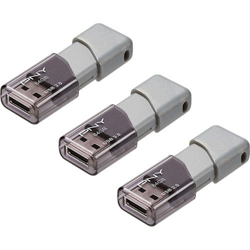 PNY Turbo Attaché 3 64GB USB 3.0 Type A Flash Drive, 3-Pack - Silver WORLDWIDE DELIVERY