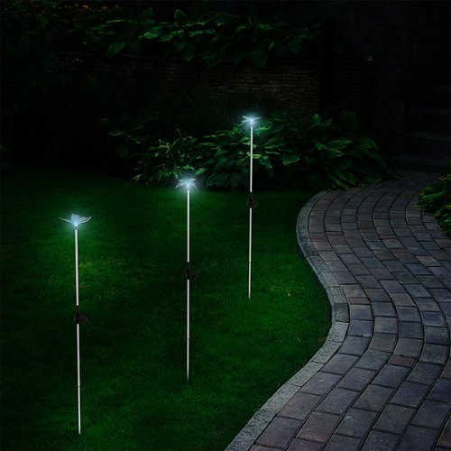 Nature Spring Solar Powered 3-Piece LED Stake Set - Stainless Steel GLOBAL SHIPPING