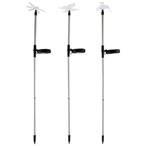 Nature Spring Solar Powered 3-Piece LED Stake Set - Stainless Steel SHOP ONLINE